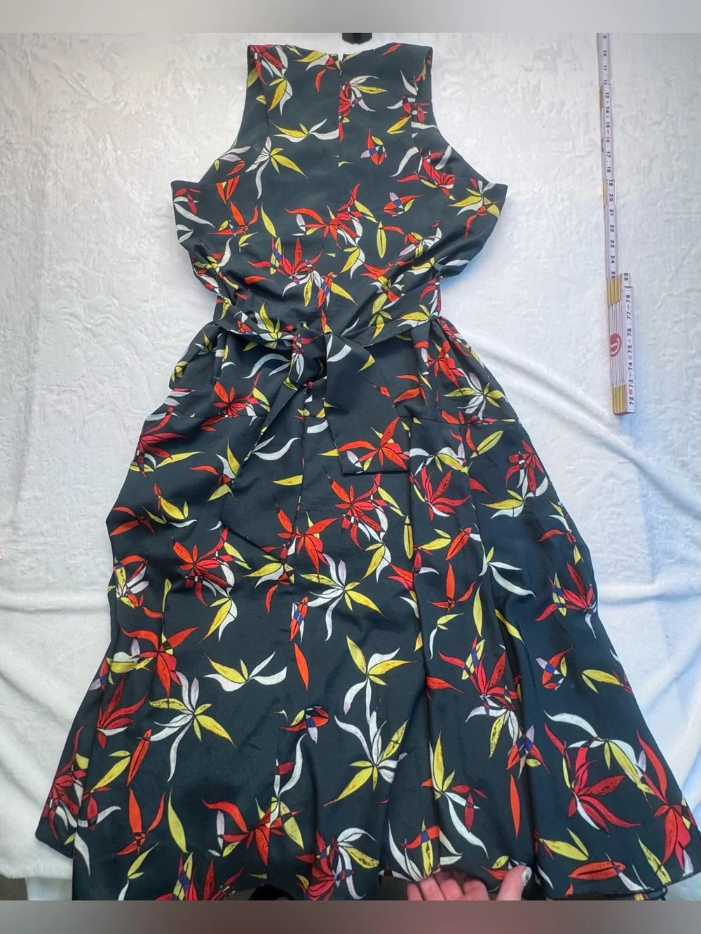 Rachel Roy Sleeveless Floral Midi Dress w/ Tie Back Dark Gray Size XL